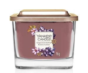 Yankee Candle petite bougie parfumée à une mèche | Raisin et safran | Jusqu'à 28 heures de combustion | Collection Elevation avec couvercle servant de support