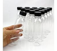 YankMooM Lot de 16 bouteilles de jus transparentes réutilisables en plastique avec couvercles pour jus, lait, eau et autres boissons Noir 150 ml