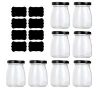 YankMooM Lot de 8 mini bocaux ronds en verre avec couvercles, 100 ml, mini pots à lait, confiture avec couvercles noirs pour pudding, yaourt, confiture, miel, gelée, mousse, épices