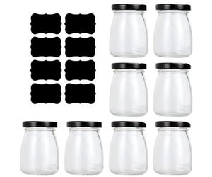 YankMooM Lot de 8 mini bocaux ronds en verre avec couvercles, 100 ml, mini pots à lait, confiture avec couvercles noirs pour pudding, yaourt, confiture, miel, gelée, mousse, épices