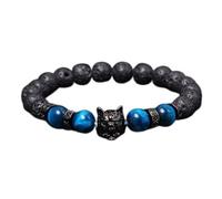 Yanmis Bracelet de Perles de Loup en Pierre de Lave, Bracelet en Pierre D'énergie Anti-anxiété pour Hommes, Porte-bonheur de 8mm pour Cadeau Anti-Stress (D FD4419 Baolan Tigre)