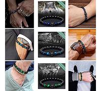 Yanmis Bracelet de Perles de Loup en Pierre de Lave, Bracelet en Pierre D'énergie Anti-anxiété pour Hommes, Porte-bonheur de 8mm pour Cadeau Anti-Stress (B FD4417 Tigre Qingjin)