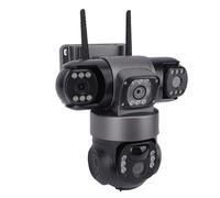 Yanmis Caméra de sécurité Solaire 4G, Triple Objectif 1080P, Zoom 10x, Détection de Mouvement AI, Couverture à 360° avec Panneau Solaire 8 W, Conversation Bidirectionnelle, pour la