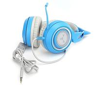 Yanmis Casque de Jeu Cat Ear avec Microphone, Casque Stéréo LED 3,5 Mm pour PC, Pilotes 40 Mm, écouteurs Filaires Antibruit avec Oreilles Détachables et Cuir Confortable (Blue)