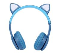 Yanmis Écouteurs Cat Ear, Bluetooth, LED RVB, Pilotes 40 Mm (Bleu foncé) | Matériau ABS, Casque pour Enfants, Utilisation Scolaire, Bluetooth 5.0, Filaire 3,5 Mm, Conception Pliable, Coussins Doux
