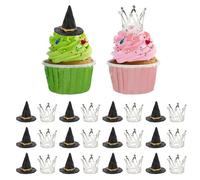 Yanmis Ensemble de 12 Chapeaux de Sorcière et Couronne de Gâteau, Mini Chapeaux de Magicien, Décorations de Cupcake en Couronne pour Fournitures de Fête D'anniversaire (SILVER)