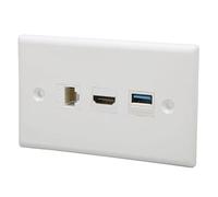 Yanmis HD Multimedia Interface Wall Plate, 3 Port Outlet Panel | Prises CAT6 et USB 3.0 sans soudure, plaque murale ABS encliquetable pour téléviseurs HD, projecteurs et lecteurs de