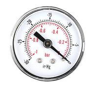 Yanmis Manomètre de Vide, manomètre -1~0 Bar -30~0inHg de 1/8 "Filetage de Montage BSPT avec boîtier extérieur en métal