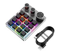 Yanmis Petit Clavier à 16 Touches, Clavier de Jeu Programmable Bluetooth Filaire USB, Personnalisable à Une Main avec 3 Boutons pour Le Travail de Jeu (Black)