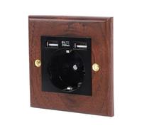 Yanmis Prise Murale, Panneau en Bois de Noyer Noir, Prise électrique 16A avec Deux Ports USB, pour Salon, Chambre à Coucher, Hôtel