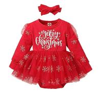 Yanmucy Bébés Filles Robe de Nouveau-né bébé FillesNoël Ensemble de Noël pour Bébé Body d'escalade pour Enfant avec Bandeau Robe Une Pièce de Noël Rouge pour Bébé Fille 0~3 Ans