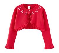 Yanmucy Cardigan pour Petites Fille Gilet Boléro Tricoté Pull Cardigan Gilet Tricoté Pull Chandail Coton Manches Longues pour les Enfants de 1 à 8 ans (FR/ES, Âge, 4 ans, 5 ans, Taille normale, Rouge)