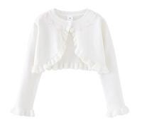 Yanmucy Cardigan pour Petites Fille Gilet Boléro Tricoté Pull Cardigan Gilet Tricoté Pull Chandail Coton Manches Longues pour Les Enfants de 1 à 8 Ans (FR/ES, Âge, 1 an, 2 Ans, Taille Normale, Blanc)