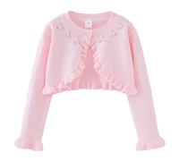 Yanmucy Cardigan pour Petites Fille Gilet Boléro Tricoté Pull Cardigan Gilet Tricoté Pull Chandail Coton Manches Longues pour Les Enfants de 1 à 8 Ans (FR/ES, Âge, 3 Ans, 4 Ans, Taille Normale, Rose)