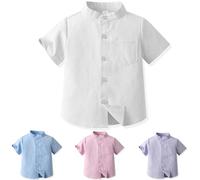 Yanmucy Chemise à Manches Courtes pour bébé Chemise boutonnée à col Montant pour Enfants Petits garçons for 2-8 Years (FR/ES, Âge, 3 Ans, 4 Ans, Taille Normale, Blanc)