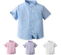 Yanmucy Chemise à Manches Courtes pour bébé Chemise boutonnée à col Montant pour Enfants Petits garçons for 2-8 Years (FR/ES, Âge, 6 Ans, 7 Ans, Taille Normale, Bleu)