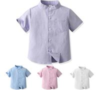 Yanmucy Chemise à Manches Courtes pour bébé Chemise boutonnée à col Montant pour Enfants Petits garçons for 2-8 Years (FR/ES, Âge, 7 Ans, 8 Ans, Taille Normale, Violet)