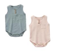 Yanmucy Combinaisons en Coton pour Bébés Filles Grenouillere Bebe sans Manches pour Nouveau-né Vetement Bebe Fille d'été pour Bébé Garçon Ensemble 0-18 mois （Pack de 2 (beige+cyan, 3-6 mois)
