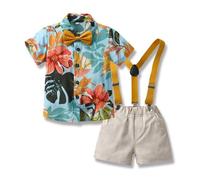 Yanmucy Ensemble de Vêtements d'été pour Bébé Garçon Gentleman Ensemble de Chemises de Short pour la fête hawaïennes pour Enfants Bebe Garçon Costume (style-1, 12-18 mois)