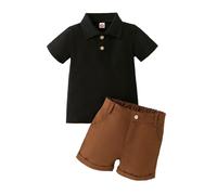 Yanmucy Ensemble de Vêtementsd 'été pour Bébé Garçon Polo à Manches Courtes pour Garçon Short Solide à Taille élastique Vêtements T Shirt Tops Shorts Casual 1-6 ans (Noir, 2-3 ans)