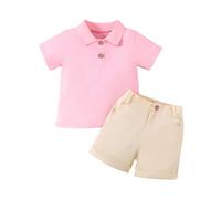 Yanmucy Ensemble de Vêtementsd 'été pour Bébé Garçon Polo à Manches Courtes pour Garçon Short Solide à Taille élastique Vêtements T Shirt Tops Shorts Casual 1-6 ans (Rose, 1-2 ans)