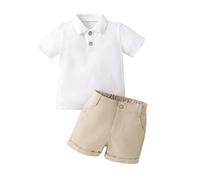 Yanmucy Ensemble de Vêtementsd 'été pour Bébé Garçon Polo à Manches Courtes pour Garçon Short Solide à Taille élastique Vêtements T Shirt Tops Shorts Casual 1-6 ans (Blanc, 1-2 ans)