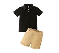 Yanmucy Ensemble de Vêtementsd 'été pour Bébé Garçon Polo à Manches Courtes pour Garçon Short Solide à Taille élastique Vêtements T Shirt Tops Shorts Casual 1-6 ans (Noir, 5-6 ans)