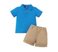 Yanmucy Ensemble de Vêtementsd 'été pour Bébé Garçon Polo à Manches Courtes pour Garçon Short Solide à Taille élastique Vêtements T Shirt Tops Shorts Casual 1-6 ans (Bleu, 1-2 ans)