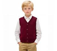 Yanmucy Gilet tricoté sans manches à col en V pour garçons et filles, uniforme scolaire, pull cardigan assorti pour enfants âgés de 5 à 14 ans, rouge vin, 7-8 ans