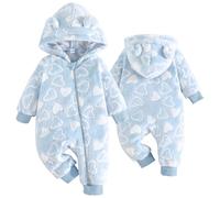 Yanmucy Grenouillère d'hiver à capuche en polaire chaude pour bébé fille garçon 0-18 mois, bleu, 3-6 Months