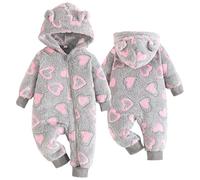 Yanmucy Grenouillère d'hiver à capuche en polaire chaude pour bébé fille garçon 0-18 mois, gris, 3-6 Months