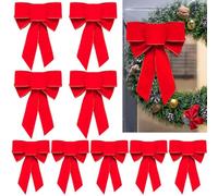Yanmucy Lot de 10 Grands nœuds de Noël en Velours Rouge avec Bord doré pailleté, décorations pour Sapin de Noël couronnes Porte 24,1 x 17,8 cm (10pcs)