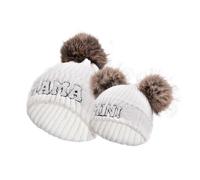 Yanmucy Lot de 2 Bonnets de Ski Assortis pour Maman et Moi avec Pompon Amovible Bonnets Maman et Moi One Size-8 Years (FR/ES, Âge, Taille Unique, Blanc)