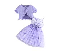 Yanmucy Lot de 2 robes pour petites filles avec cardigan en tricot - Robe bouffante à manches courtes - Vêtements d'été pour enfants de 2 à 8 ans (DE/NL/SE/PL, âge, 6 ans, normal, bleu), bleu
