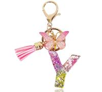 Yanmucy Porte-clés alphabet violet mignon avec pendentif papillon et pampille en résine pour sac à breloques nom porte-clés pour femme et fille, Y, taille unique