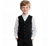 Yanmucy Pull en tricot Col en V sans manches pour garçons et filles - Vêtement d'école - Chemise assortie - Cardigan pour enfants de 5 à 14 ans, Noir , 7-8 ans