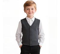 Yanmucy Pull en tricot Col en V sans manches pour garçons et filles - Vêtement d'école - Chemise assortie - Cardigan pour enfants de 5 à 14 ans, gris, 7-8 ans
