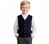Yanmucy Pull en tricot Col en V sans manches pour garçons et filles - Vêtement d'école - Chemise assortie - Veste pour enfants de 5 à 14 ans, bleu marine, 9-10 ans