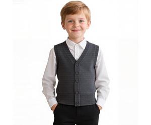 Yanmucy Pull en tricot Col en V sans manches pour garçons et filles - Vêtement d'école - Chemise assortie - Cardigan pour enfants de 5 à 14 ans, gris, 9-10 ans