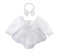 Yanmucy Robe pour Bébé Fille avec Bandeau à Nœud Robe d'été à Volants en Tulle pour Bébé Jupe de Princesse à Manches Longues pour 0-24 Mois (Blanc, 18-24 Mois)