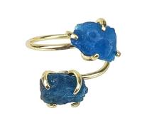 YANQSHM Bague Apatite Bleue Irrégulière Ajustable Fine et Empilable pour Femme Délicate Bande Dorée Cristal Reiki Bijou Pouce Cadeau