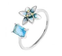 YANQSHM Bague Argent 925 Femme, Bagues Argent Sterling 925 Avec Fleur Émail pour Femmes Bande Zircon Bleu Scintillante Ouverte Réglable Délicate Promesse Fiançailles Mariage Cadeau pour Elle