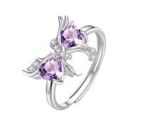 YANQSHM Bague Argent 925 Femme Reglable, Bague Papillon Argent Sterling 925 pour Femme Anneau Pierres Précieuses Naturelles Rayonnantes Réglable Cristal Vibrant Promesse Fiançailles Mariage Bijou