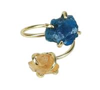 YANQSHM Bague Citrine Naturelle pour Femme Anneau Irrégulier Apatite Bleue Ouvert Réglable Fin Doré Cristal Reiki Pierre Précieuse Bijou Fait Main Cadeau