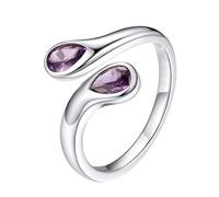 YANQSHM Bague Pierre Naturelle, Bague de Naissance Exquise Avec Pierre Précieuse Taillée Goutte Simple et Ajustable Alliance de Fiançailles Couleur Équilibrée Cristal Cadeau pour Femme et Homme