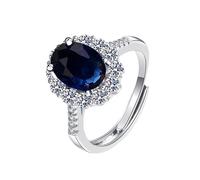 YANQSHM Bague Pierre Naturelle, Bagues Naissance Sublimes Avec Pierres Précieuses Taille Ovale Bande Fiançailles Réglable Bijoux Cristal Étincelant Cadeau pour Femmes et Hommes Saphir Sept.
