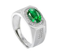 YANQSHM Bague Pierre Naturelle Femme, Bague Naissance Avec Pierre Précieuse Taille Ovale Large Bande Réglable Promesse Mariage Cristal Couleur Scintillante Cadeau pour Femmes et Hommes Émeraude