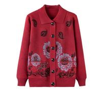 YANQSHM Cardigan Femme Cardigan Tricoté Femmes D'Âge Moyen et Âgées Pulls Vieilles Dames Manteaux Motifs Floraux Vêtements Mères et Grands Mères Veste Tricotée Décontractée Revers Hauts Ch