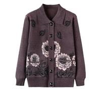 YANQSHM Cardigan Femme Cardigan Tricoté Femmes D'Âge Moyen et Âgées Pulls Vieilles Dames Manteaux Motifs Floraux Vêtements Mères et Grands Mères Veste Tricotée Décontractée Revers Hauts Ch