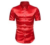 YANQSHM Chemisette pour Homme, Chemise Brillante pour Homme Chemises Scintillantes À Manches Courtes pour Hommes Chemises de Travail de Style Discothèque Chemises Boutonnées pour Soirées Disco R